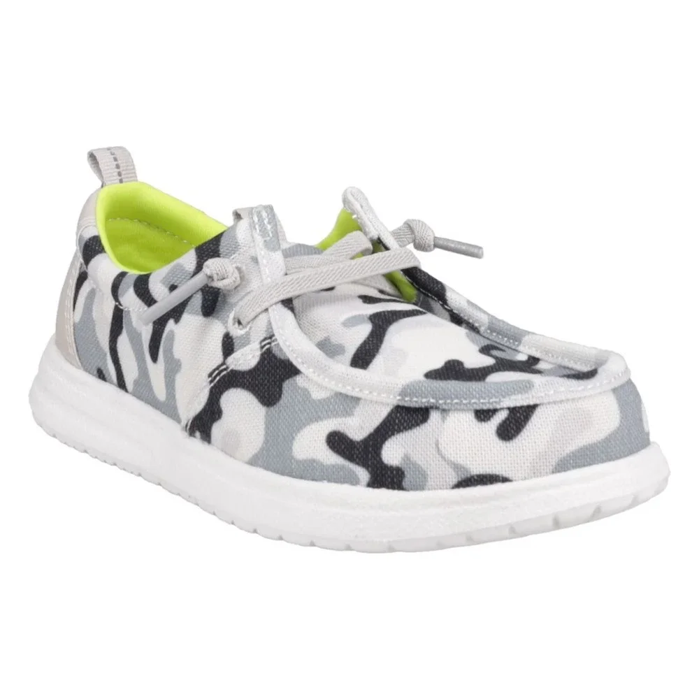 Eddie Bauer Boys Canvas Loafer Size 1 Camo Grey White Slip On Shoes